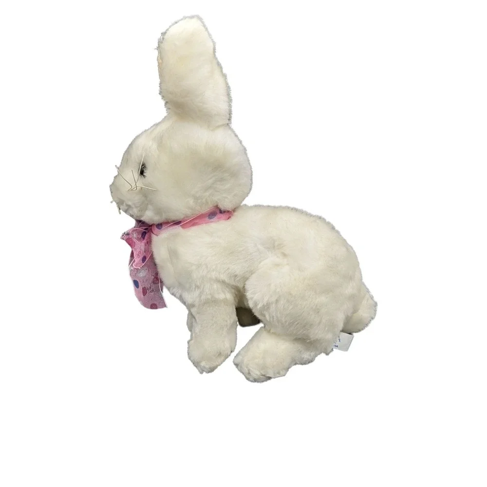 White Plush Bunny Rabbit Stuffed Animal with‎ Pink Polka Dot Bow 12 Inch